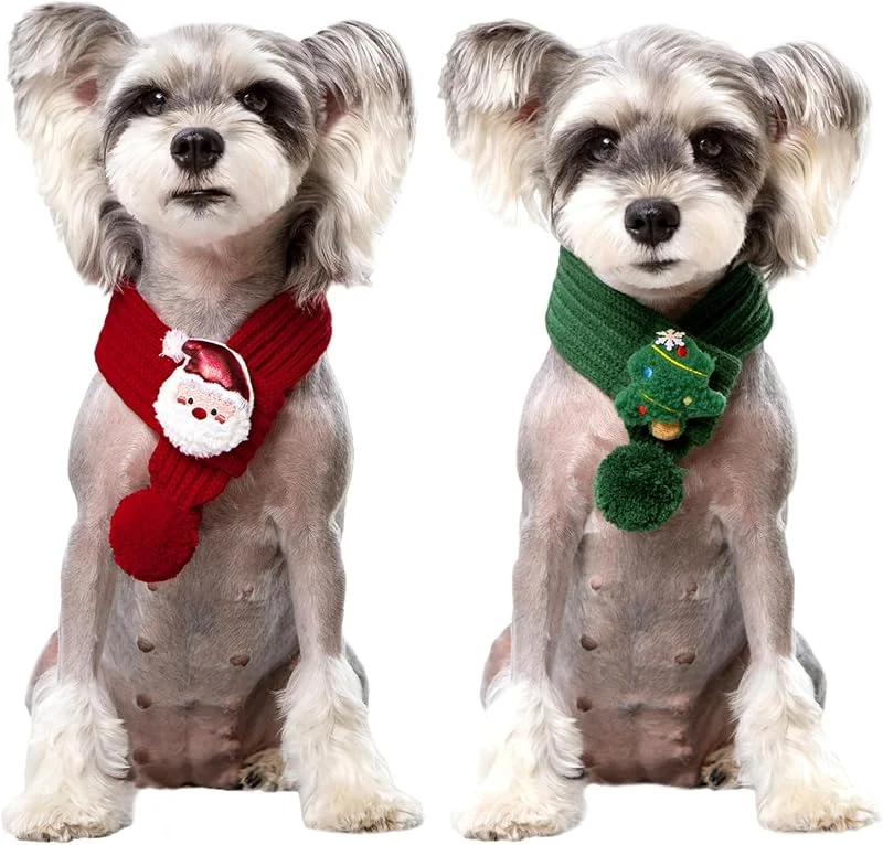 BSITSSS 2 Piezas Bufanda de Navidad Perro Gato, Bufanda Collar Punto Navidad Mascotas, Disfraz Accesorios Ropa Navideño Invierno para Perros Gatos Gatitos y Cachorros — Ropa Navidad