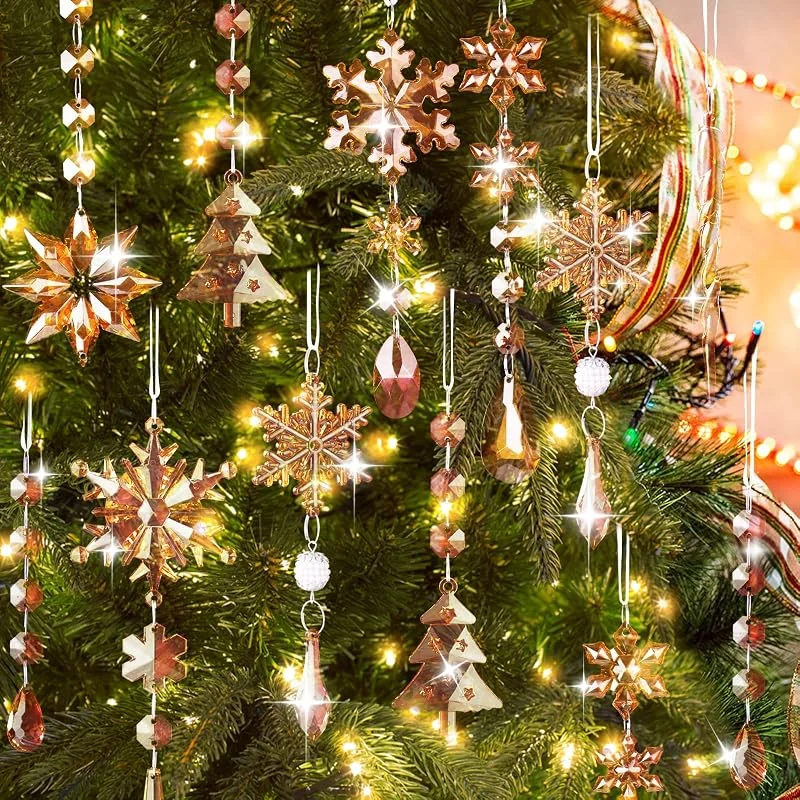 Lanpn 22 Piezas Decoración Navideña Adornos del Árbol de Navidad de Cristal, Colgante Acrílico de Copo de Nieve de Carámbanos para Navidad Invierno Exterior Interior Fiesta Decoración Oro (Dorado) — Decoracion Navidad