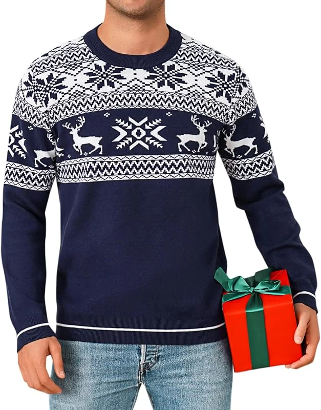 Visita la tienda de Jahetuul Jersey Navidad Hombre Cuello Redondo con Reno y Copos — Ropa Navidad