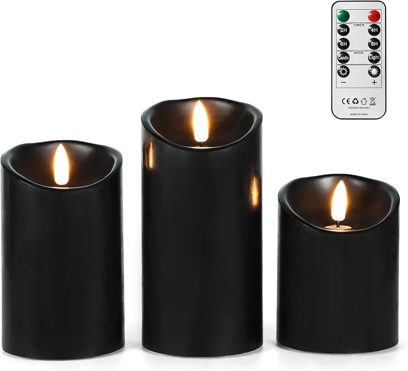 Visita la tienda de FREEPOWER FREEPOWER Juego de 3 velas LED negras de cera auténtica con mando a — Cena a la luz de velas