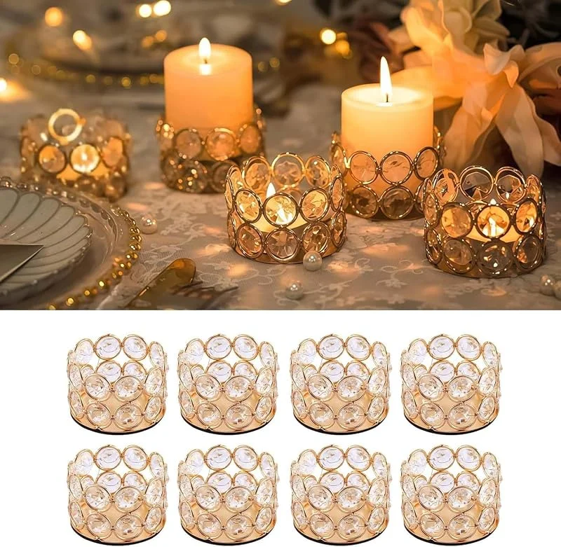 JYYWTSI 8 Piezas Portavelas Cristal, Vasos para Velas y Vaso para Vela, Pequeño Portavelas Dorado con Base Antideslizante para Boda Navidad Decoracion Mesa y Salon — Adviento y mesa