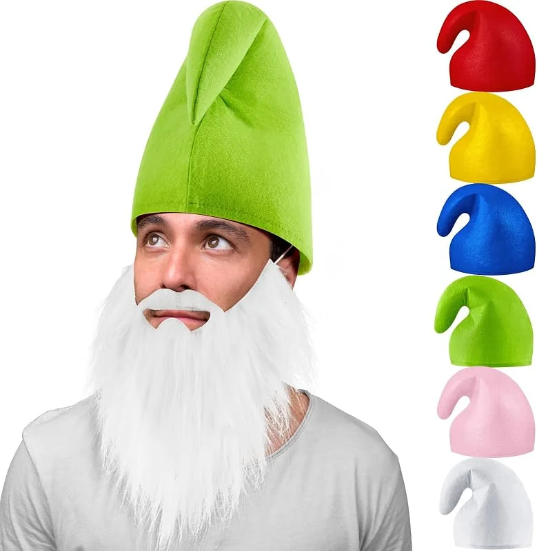 Jadive Set de Disfraz de Enano Gorro de Enano con Barba Blanca de Enano Gorro de Gnomo de Carnaval Gorro Puntiagudo de Papá Noel Gorro de Elfo Disfraces Divertidos para Adultos Halloween — Ropa Navidad