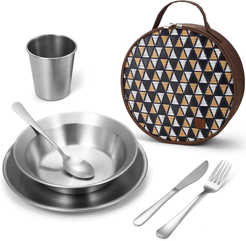 Visita la tienda de Odoland Odoland Kit de Cubiertos Acero Inoxidable Vajilla de Camping para 1 Persona — Hogar y cocina