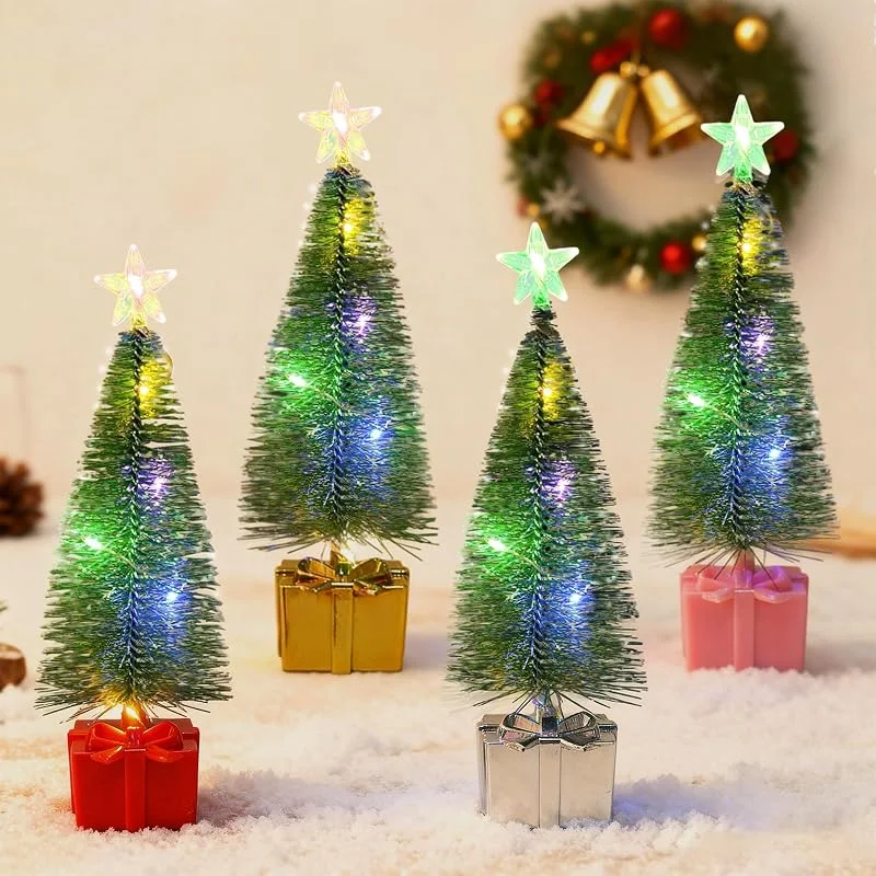 TZQFROCE Árbol de Navidad con luces, 4 unidades, mini árbol de Navidad, árbol de Navidad, árbol de Navidad artificial con base, luces de colores, árbol de Navidad para decoración de mesa del hogar — Adviento y mesa
