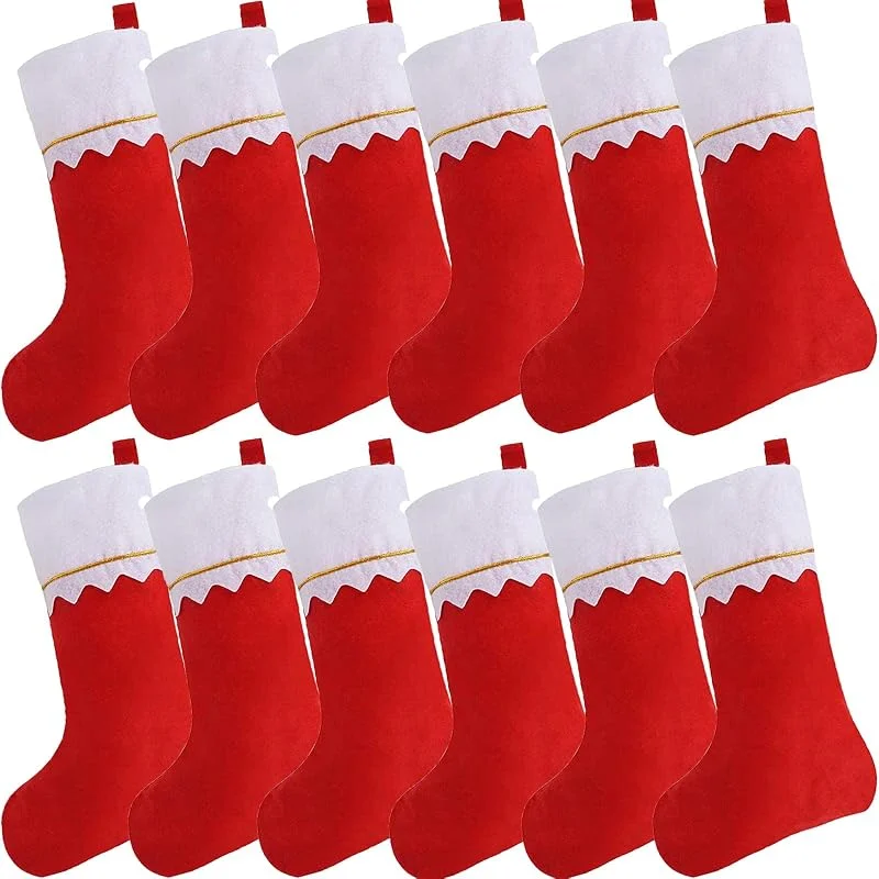 Vidillo Medias de Navidad, Juego de 12 Calcetines de Navidad Decoracion Regalode Tamaño Grande Calcetine de Fieltro Rojo para Navidad Niños Bolsa de Regalo Chimenea Calcetines Adorno de Navidad Bolsa de Dulces — Decoracion Navidad