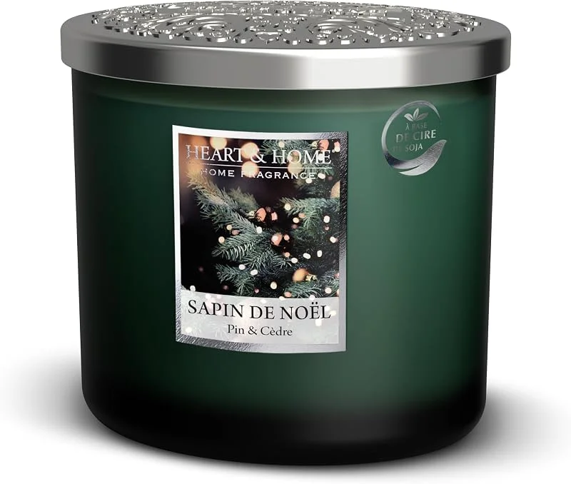 Heart and Home Vela perfumada con elipse de 2 mechas, 220 g-40 h, modelo árbol de Navidad (pino y cedro) - Heart & Home — Cena a la luz de velas