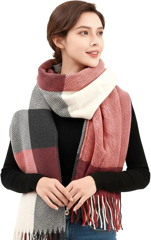RUGBOL Bufanda unisex de punto a cuadros y rayas, ideal para el invierno. Perfecta para calentar el cuello. Un regalo ideal para Navidad, Año Nuevo o cumpleaños. — Ropa Navidad