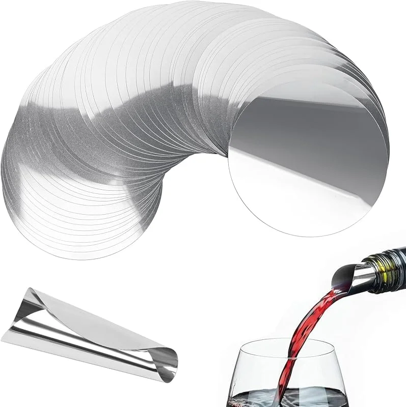 Szaboviktoria 50 Piezas Aireador Vino, Antigoteo Vino, Vertedor de Vino, Protección Contra Goteo, Ideal para Restaurantes, Bares y Hogares, Plateado — Vino y mesa festiva