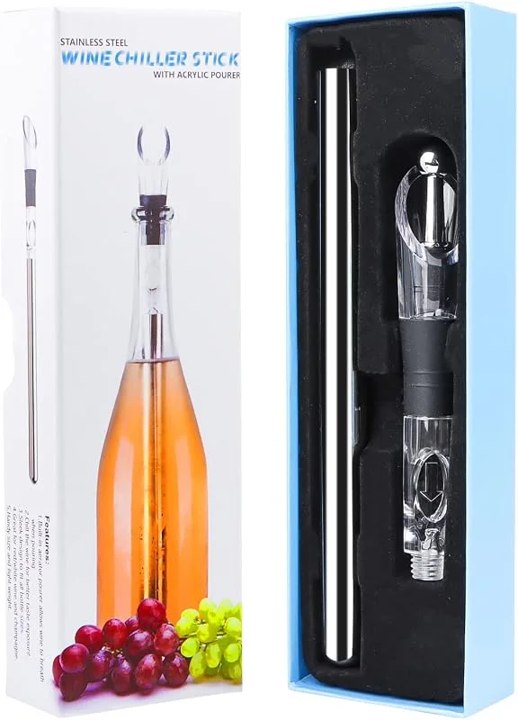 MplehDa Varilla enfriadoro de vino, barra enfriadora de acero inoxidable, 3 en 1 para botellas, regalo para amantes del vino — Vino y mesa festiva