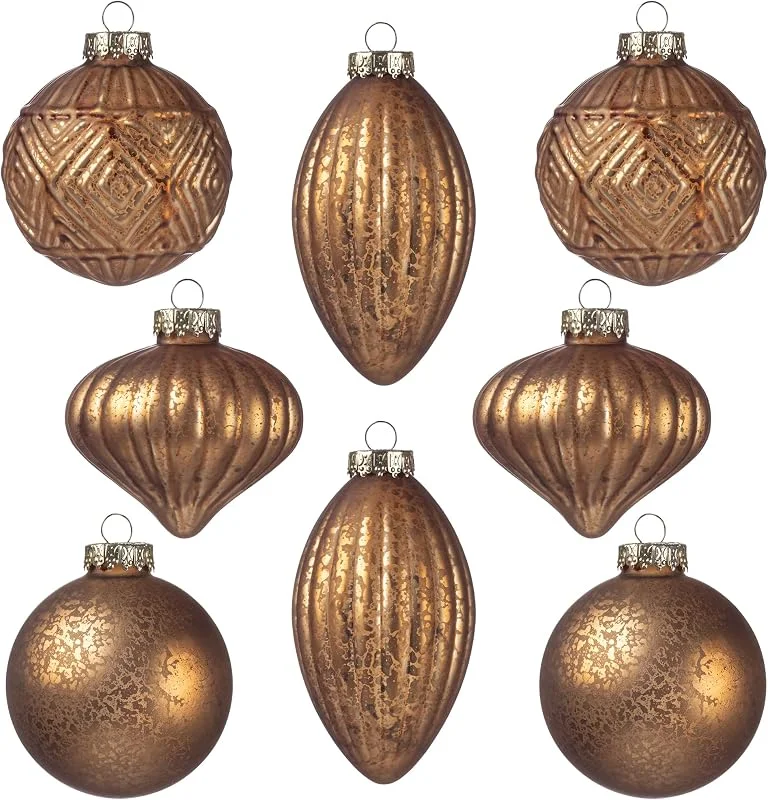KI Store Bolas de Navidad de cristal dorado marrón 8 piezas adornos para árbol de Navidad bolas de Navidad vintage de cristal decoración de Navidad bolas — Decoracion Navidad