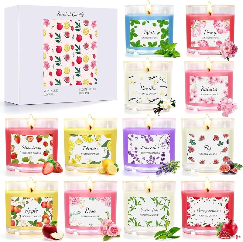 KEARLGMBH Velas Aromáticas Juego de 12 Piezas, Velas Perfumadas de Regalo Mujeres — Cena a la luz de velas