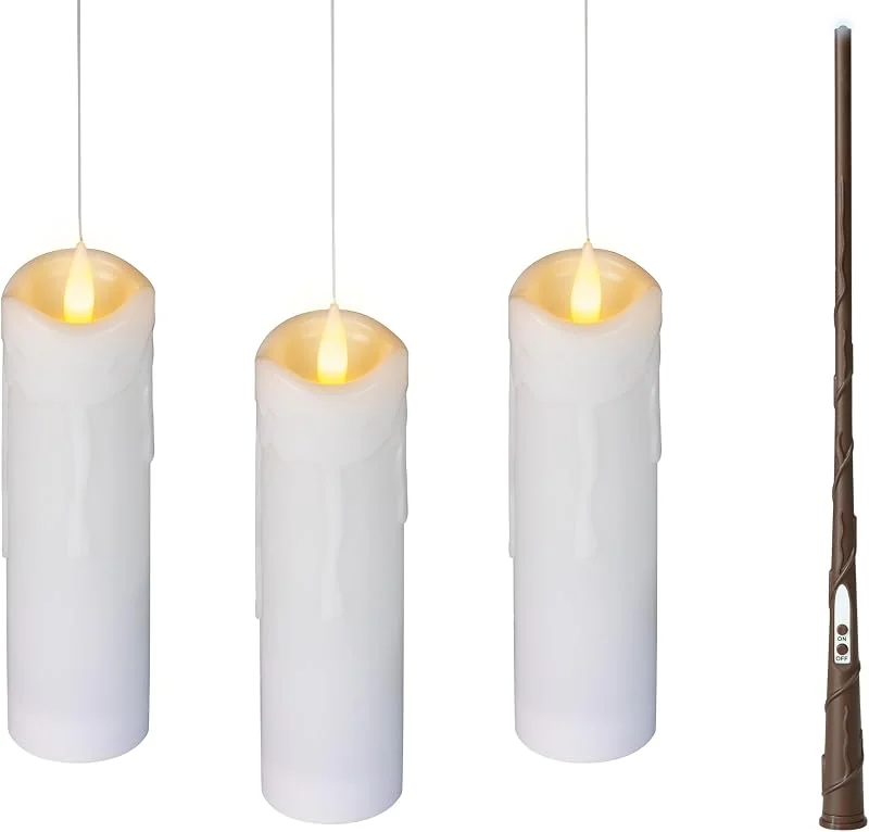 Lumineo Velas LED mágicas 19 x 5 cm con varita mágica, juego de 3 unidades — Luces Navidad