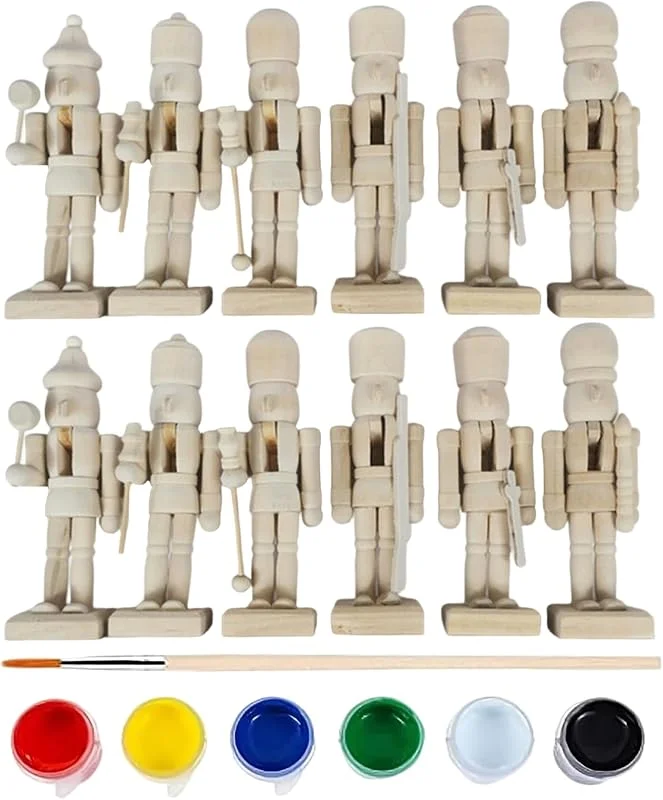 Hilai Decoraciones navideñas, 12 Piezas de Figuras de Cascanueces de 5 Pulgadas, decoración navideña de Cascanueces de Madera pintable con Pinturas y Pincel para Adornos de proyectos artísticos — Decoracion Navidad