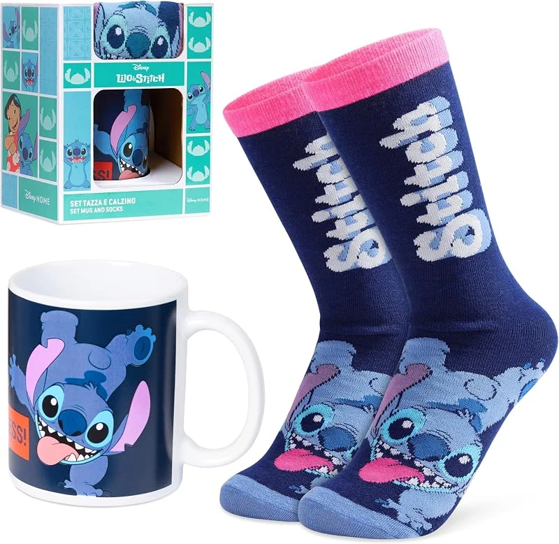 Visita la tienda de Disney Disney Stitch Set de Taza para Mujer Adolescente, Taza Cafe y Calcetines Divertidos, Regalos Originales para Mujer (Azul Marino) — Adviento y mesa
