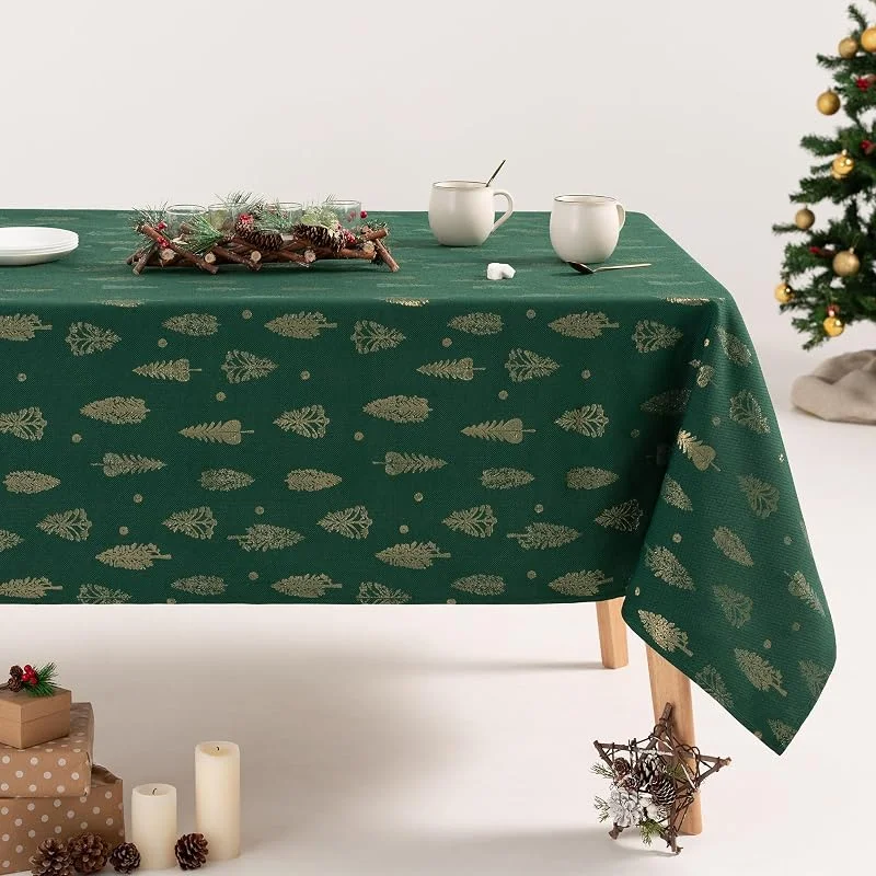 Visita la tienda de GAMUSI GAMUSI Mantel Navidad Floral Jacquard Hilo Dorado Mesa Comedor Rectangular Decoración Navideña 140x100 cm Color Verde — Hogar y cocina