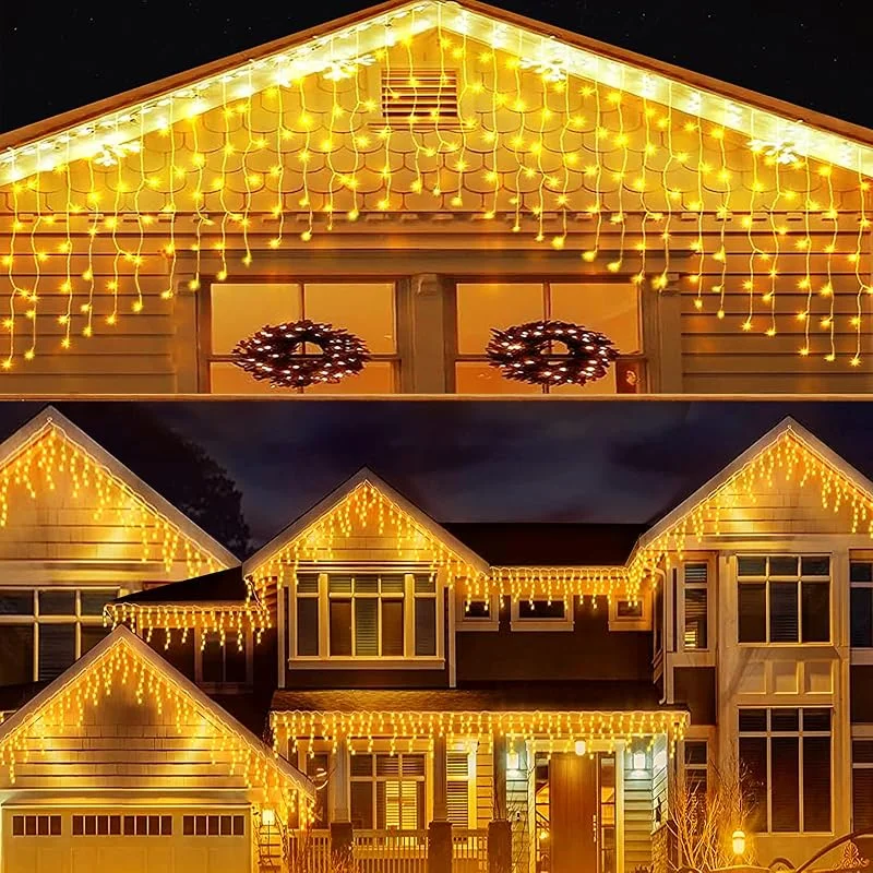 Acxilexy Guirnaldas Luces Carámbano Exteriores Interiores con Enchufe, 5 M 256 LEDs Luces Navidad con 8 Modos, Impermeable Guirnaldas de luce Cortina para Courtyard Navidad, Fiesta, Jardín