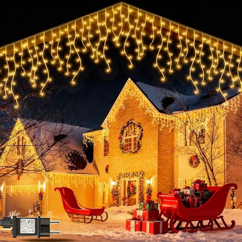 POIFL 10M Cortina Luces Navidad Exterior, 400LED Luces Navidads de Carámbanos con 8 Modos, Función de Memori, IP65 Impermeable Decoracion Navidads Exterior para Navida, Techos, Balcones, Paredes, Ventanas