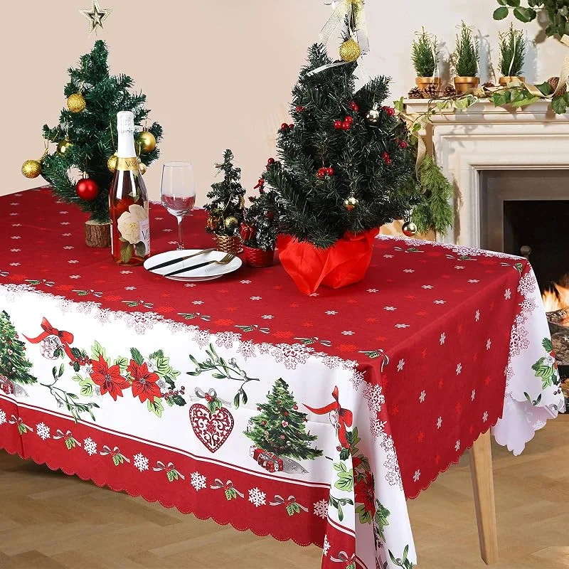 TSLBW Mantel de Navidad Rectangular, Cubierta de Mesa Lavable y Resistente a Las Manchas, Decoración de Fiesta de año Nuevo para Hogar — Hogar y cocina