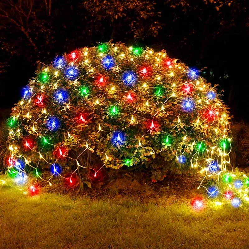 WoskjXas Guirnaldas Neta Luz, 198LEDs 2 * 3M Luces de Red Enchufe, 8 Modos Luces de Arbol de Navidad, Impermeable Arbol Navidad Exterior con Luz Neta Exterior para Camino Balcón Jardín — Luces Navidad