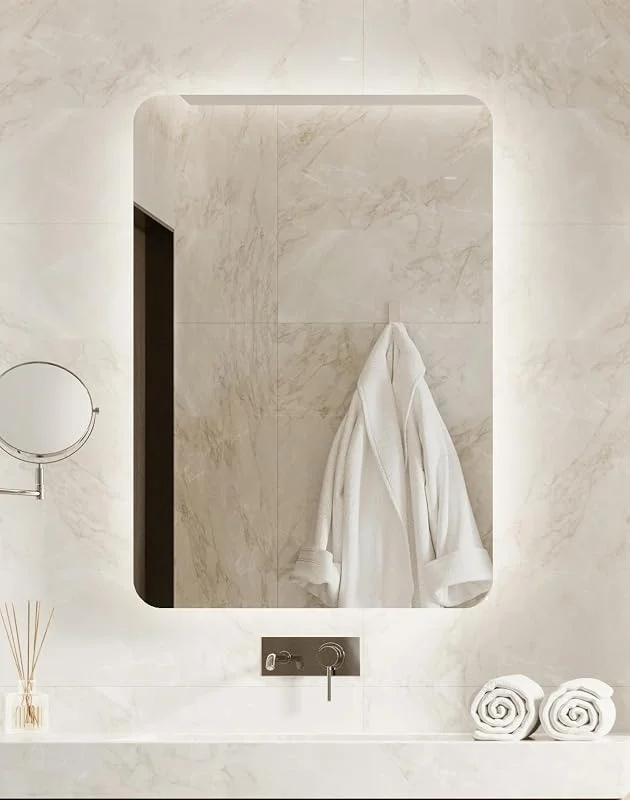 Visita la tienda de BD ART BD ART Luna Espejo de pared para baño con iluminación led, rectangular con esquinas redondeadas, 80 x 60 cm, color de la luz neutro 4200K, IP44 — Decoracion Navidad