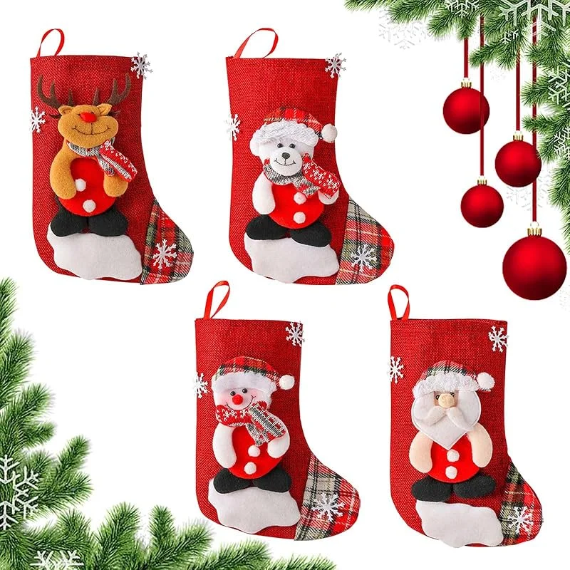 Kendwing 4 Piezas Calcetín Navidad, Chimenea Decorativa Navidad, Calcetines de Navidad para Colgar Personalizado, Bolsa de Regalo de Medias Navideñas, Calcetines Chimenea Navidad para Rellenar — Decoracion Navidad