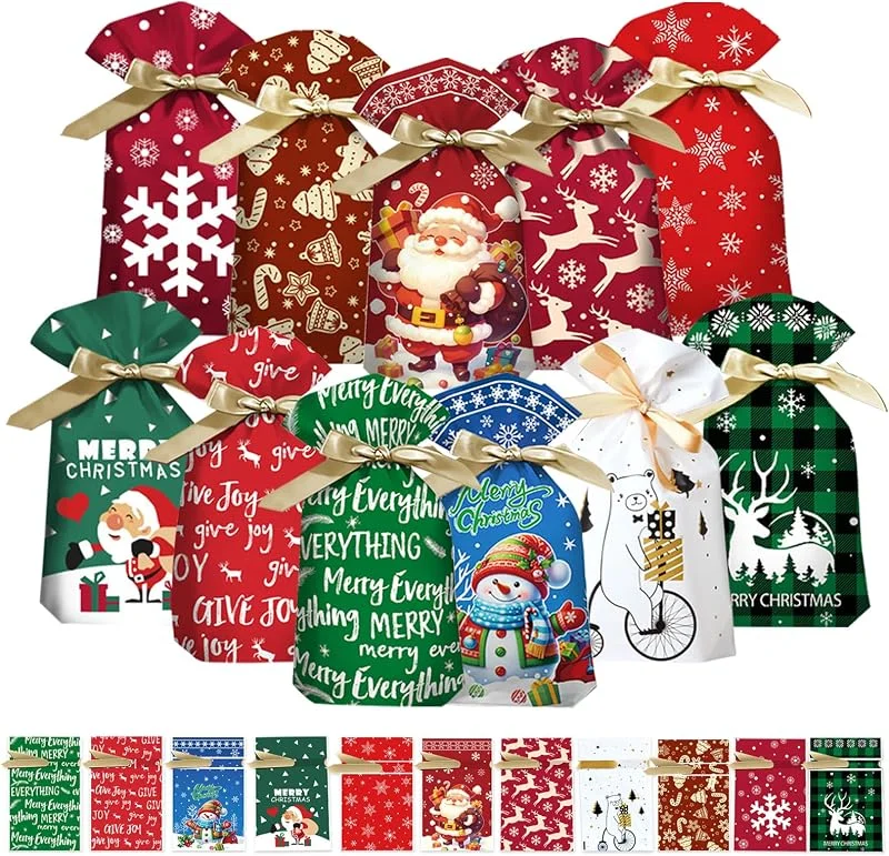 ZXTGBQ 33 Piezas Bolsas De Regalo Para Navidad, Bolsas De Regalo Para Envolver Navidad, Bolsa De Regalos Para Con Cuerdas, Adecuadas Para Fiestas, Bolsa Con Cintas Para Envolver Regalos — Envoltorio regalo