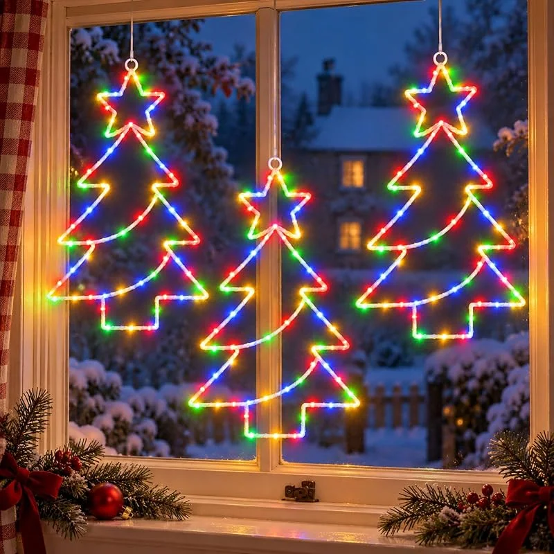 Yowin Luces Ventana Navidad 3 Piezas LED Estrella Navidad Exterior — Luces Navidad