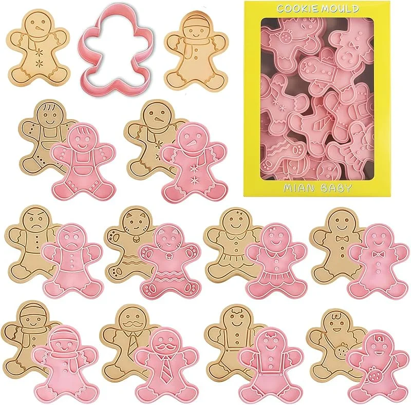 Mainiusi Moldes Galletas Navidad 10 Piezas, Cortadores Galletas Navideñas Hombre de Jengibre Cortador Galletas Navidad Sello de Galletas, Navidad Moldes Galletas para Christmas Crackers, Fondants — Hogar y cocina