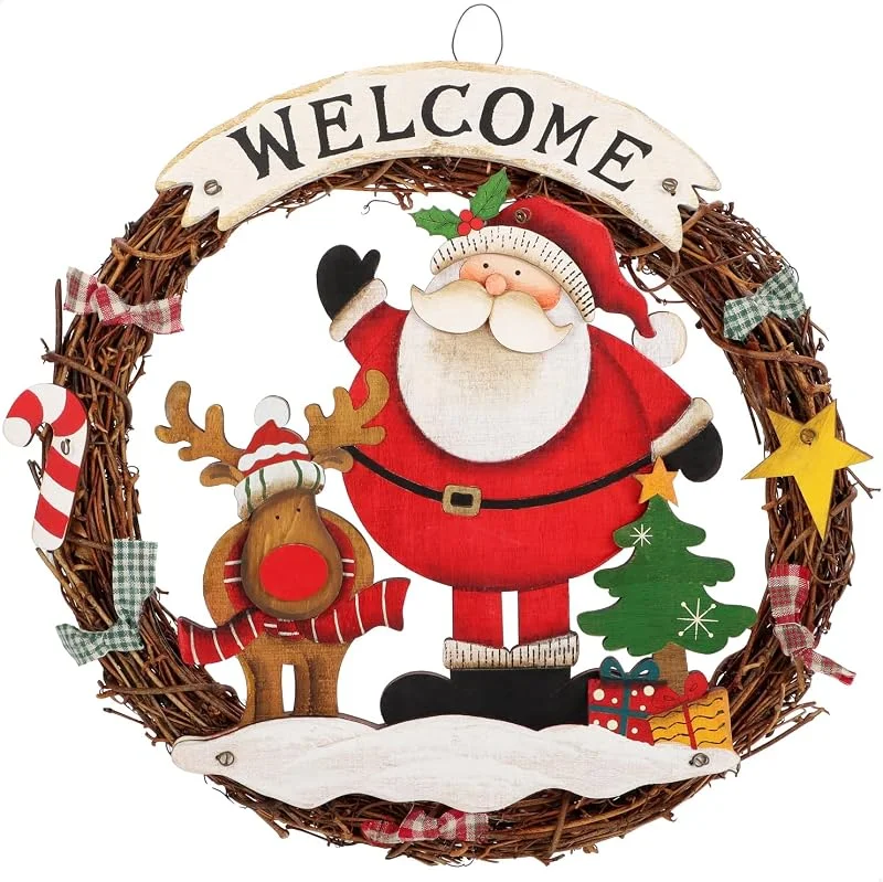 Visita la tienda de com-four COM-FOUR® Corona navideña Trenzada, Corona de Puerta Welcome para Navidad — Decoracion Navidad