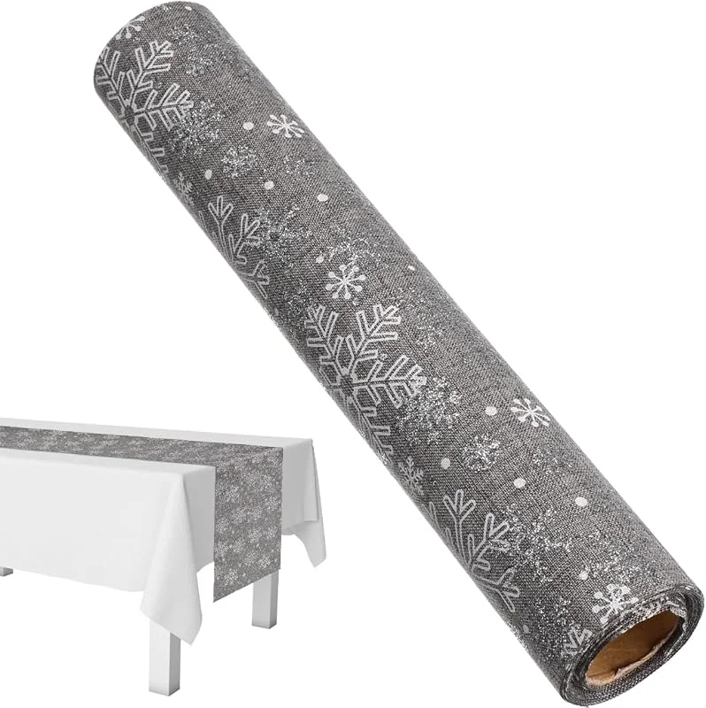 BESPORTBLE Mantel de copo de nieve plateado, camino de mesa de Navidad, mantel impreso para decoración navideña, 108.26 x 11.02 pulgadas — Hogar y cocina