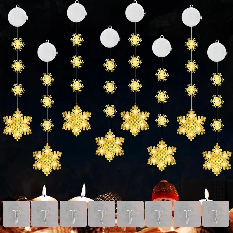 JEONDFG 8 unidades de copo de nieve iluminado con temporizador, copo de nieve LED, decoración de Navidad, ventana con ventosa, copo de nieve con ventosa, para balcón, fiesta — Decoracion Navidad