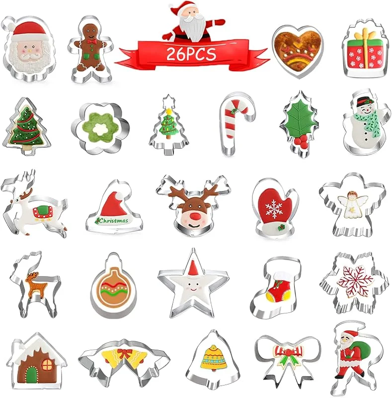 chimoo Acero Inoxidable de Moldes Galletas Navidad, Cortadores de Galletas NavideñAs, Galletas de Jengibre Moldes 26 Piezas, Cookie Cutter Christmas para ReposteríA, Chocolates, Cookie, Fondant — Hogar y cocina