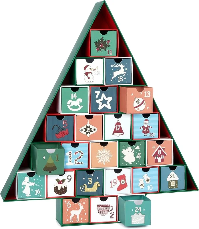 Visita la tienda de BRUBAKER BRUBAKER Calendario de Adviento para Rellenar - Árbol de Navidad - Calendario de Navidad DIY con 24 Puertas para Vales, Caramelos y otras Sorpresas - Altura 51 cm de Cartón - Color Verde — Adviento y mesa