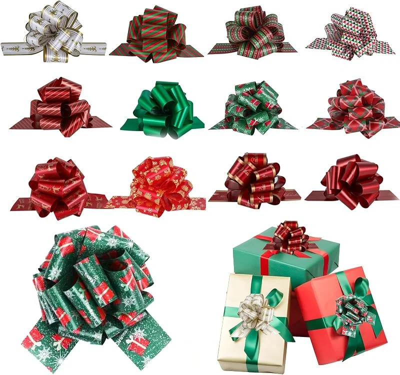 GTYARYUA Lazo Regalo Navidad, 12 PCS Lazos Regalos para Paquetes, Cinta para Lazos Regalos, Lazos de Envoltura de Navidad, para Cumpleaños, Decorar Coches de Boda, Ramos, Cestas, Cajas de Regalo (12 PCS) — Envoltorio regalo