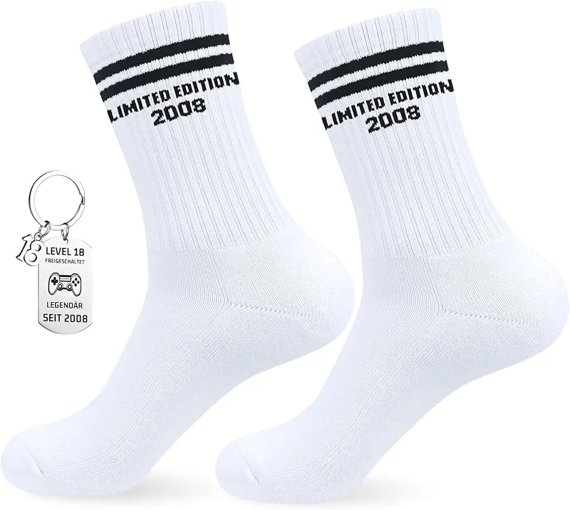 Wareet Regalo 16 18 30 40 Cumpleaños Set, Divertidos Calcetines Regalo, Edición Limitada Cumpleaños Calcetines con Llavero, Algodón Divertido Deportes Calcetines de Tenis Hombres Mujeres — Decoracion Navidad