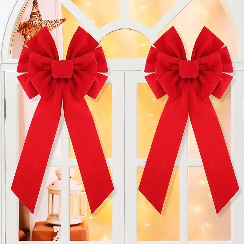 LATERN 4 Piezas Lazo de Terciopelo Navideño, 90cm x 45cm Grandes Arcos de Puerta Roja Arco de Corona de Navidad Envoltura de Festivales para Árbol de Navidad Chimenea Hogar Puerta Principal Decoracion — Decoracion Navidad