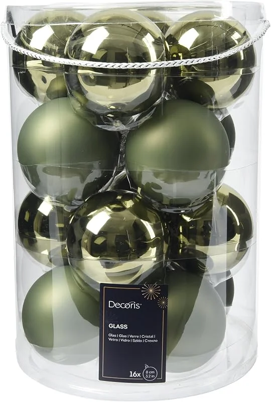 Kaemingk Bolas de Navidad de Cristal de 8 cm, Juego de 16 Unidades – Mate y Brillante – Bolas Grandes para árbol de Navidad – Adornos para árbol de Navidad y decoración de árbol de Navidad – Romero — Decoracion Navidad