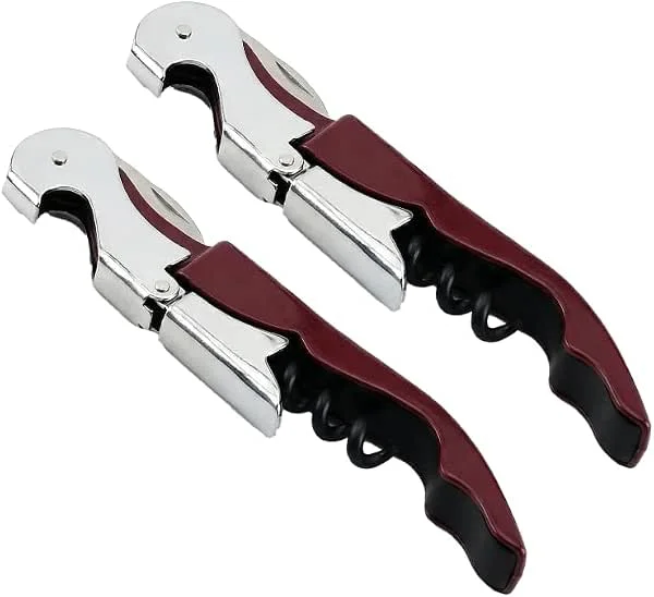 LifgWas 2 PCS Abridor de Vino Profesional de Acero al Carbono - Sacacorchos de Palanca Doble con Abrebotellas y Cortacápsulas - Calidad Restaurante para Camareros y Familia - Burdeos — Vino y mesa festiva