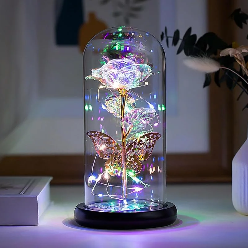 Fespcj Luces nocturnas de rosas de colores lámparas de Ambiente romántico sorpresas de cumpleaños para tiendas de textura metálica y decoración del hogar lámparas nocturnas portátiles de ahorro de energía — Cena a la luz de velas