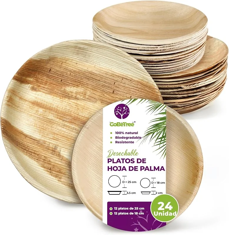 Visita la tienda de GoBeTree GoBeTree Platos Desechables Elegantes de Hoja de Palma, 24 Platos Redondos — Adviento y mesa
