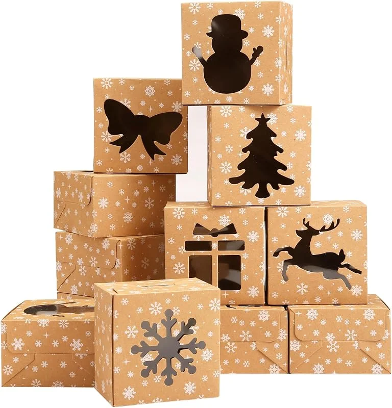 Naler 18 Cajas de Galletas Navidad con Ventana para Dulces, 8.5x8.5x5.5cm — Envoltorio regalo