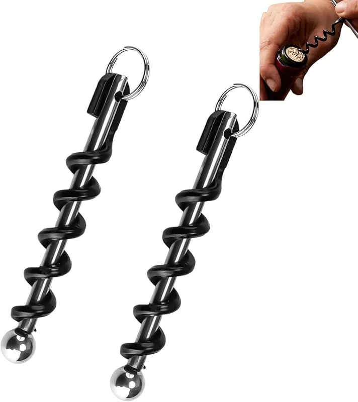 Wxinsheng Sacacorchos Llavero, 2 Pack Sacacorchos de Vino Llavero, Abridor de Botellas de Acero Inoxidable Portátil para Vino y Cerveza, Abrebotallas para Camareros, Picnic, Camping y Fiestas — Vino y mesa festiva