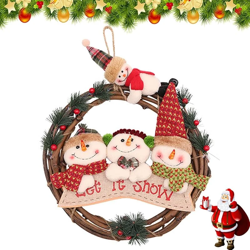 Pummny 30cm Coronas Navideñas para Puertas, Corona Colgante de Muñeca Navidad, Nieve Muñeca Árbol de Ratán Adorno Colgante, para Puertas Navideñas, Ventanas, Chimeneas, Decoración de Salas de Estar (B) — Decoracion Navidad