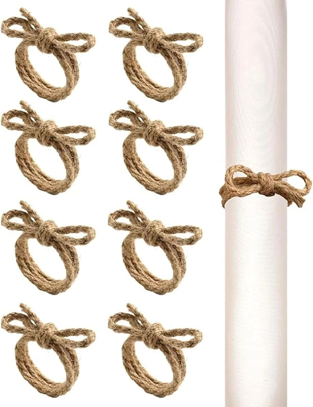 LOZTBUE 8 Piezas Servilleteros de Lazo Bohemio, Anillos para Servilletas Tela con Lazos Ajustables, Decoración Mesa Rústica para Bodas, Fiestas, Navidad y Uso Diario, Set de Servilleteros Individuales — Adviento y mesa