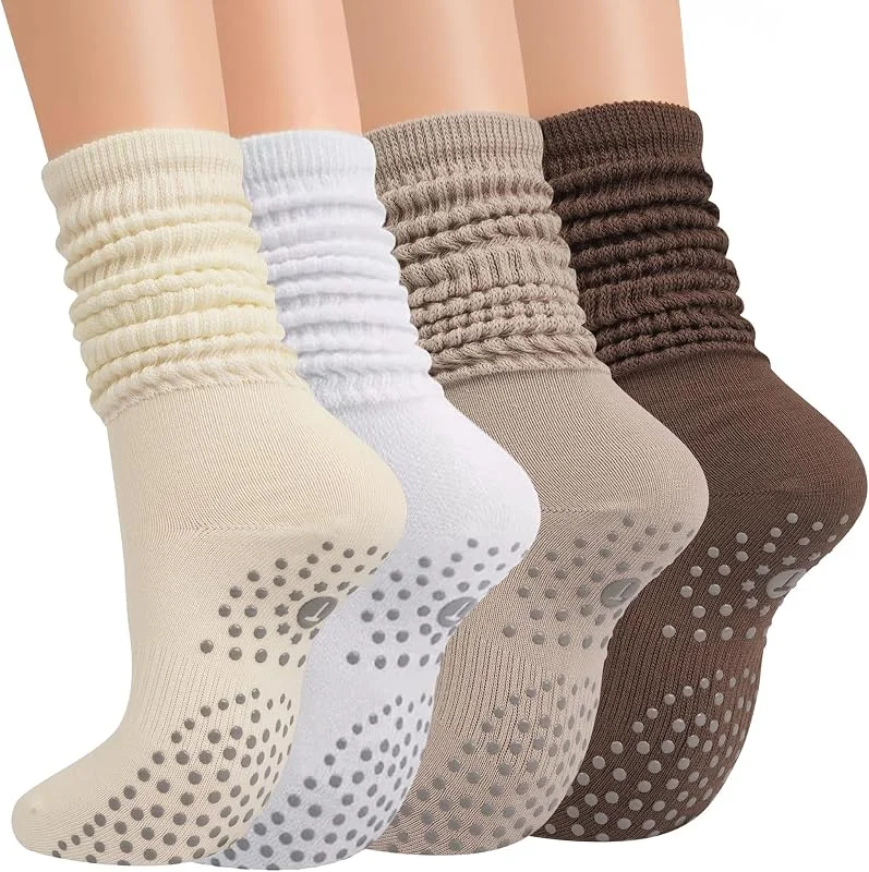 GEVECORI Calcetines Pilates Mujer Antideslizantes 4 Pares, Pilates Yoga Medias con Grip Socks, Talla Única 35-40, Ideal para Gimnasio, Ballet, Danza y Casa — Ropa Navidad