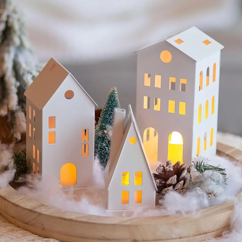 Visita la tienda de Sziqiqi Sziqiqi Portavelas de Velas Pequeñas Decorativo con Velas LED para Navideña, Pequeños Candelabro Faroles de Casa Juego de 3, Candelabro de Casa de Metal para la Chimenea de la Repisa de la Ventana — Cena a la luz de velas