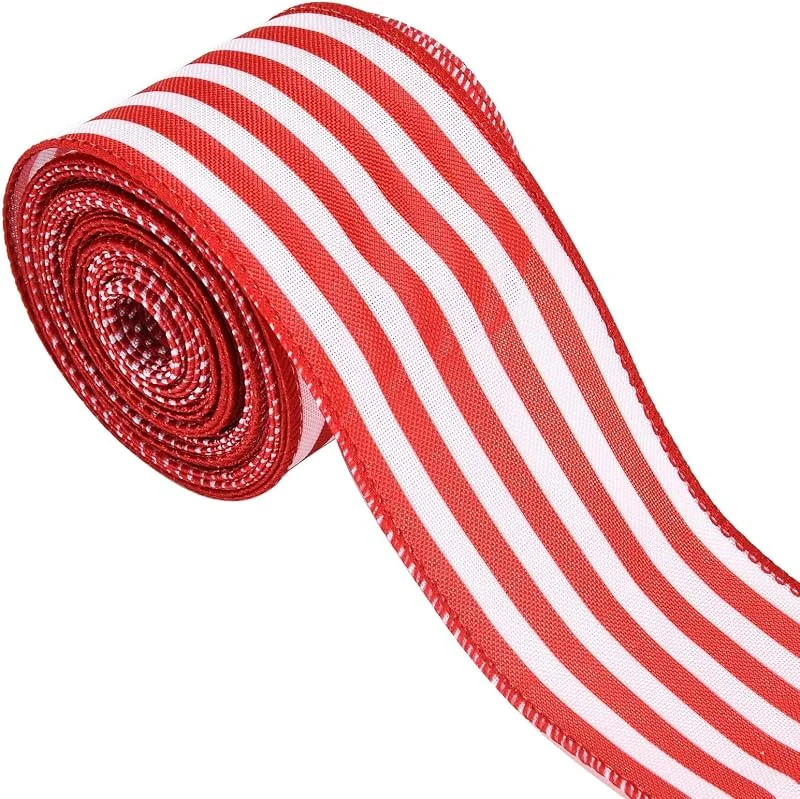 YUSHWENPTY Cinta Ancha de Navidad, 1 Rollo de Cinta Rayas Rojas y Blancas, Cintas Regalo Navideña, Cintas Arbol Navidad para Decoracion Navideña, DIY Artesanía — Envoltorio regalo
