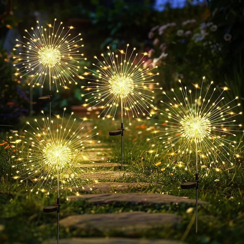 Visita la tienda de GIGALUMI GIGALUMI Luces de fuegos artificiales, 120 LED, paquete de 4, luces de hadas de jardín alimentadas por energía solar para decoración de patio, blanco cálido — Luces Navidad
