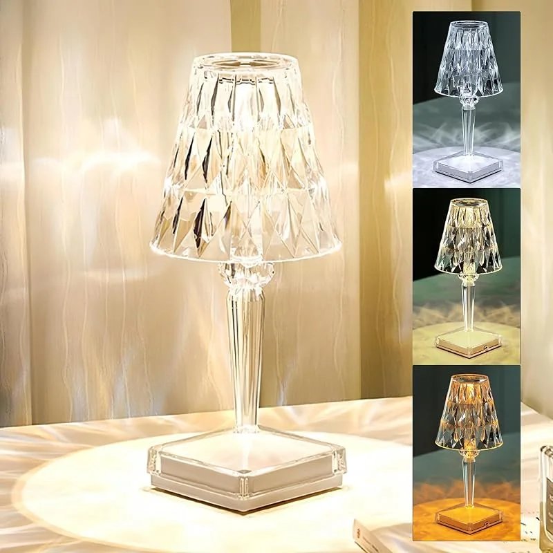 Solis Convene Lámpara inalámbrica de cristal, lámpara de cristal regulable al tacto, 3 colores, portátil, recargable, romántica, pequeña, funciona con pilas, luz nocturna para dormitorio, sala de — Cena a la luz de velas