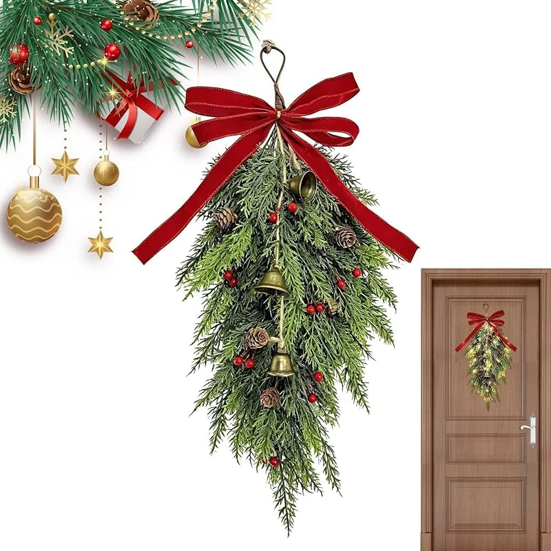 Generic Guirnalda navideña con luces LED, decoración de temporada para puerta — Decoracion Navidad